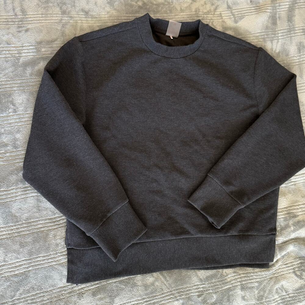 Calia Black Heather Elevate Ottoman Side Ribbed Zip Crew Neck Sweatshirt Medium - Picture 6 of 14